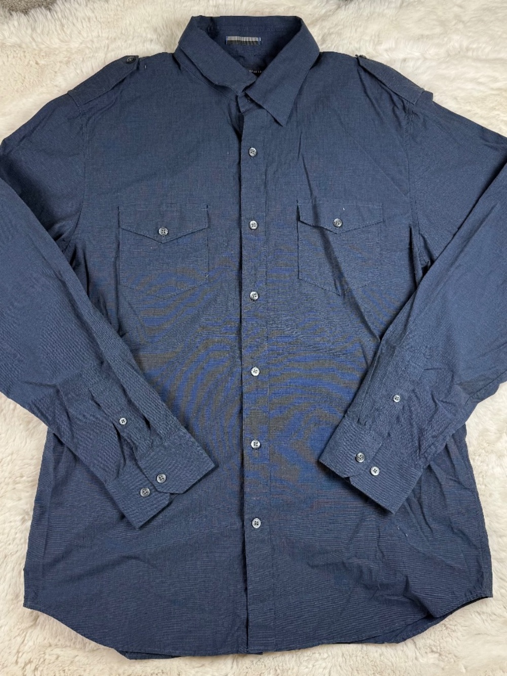 Banana Republic Military Solid Blue Button Up Shirt Men's Large 16-16.5